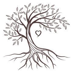 Obraz premium A tree with a heart in the center of its trunk and roots exposed