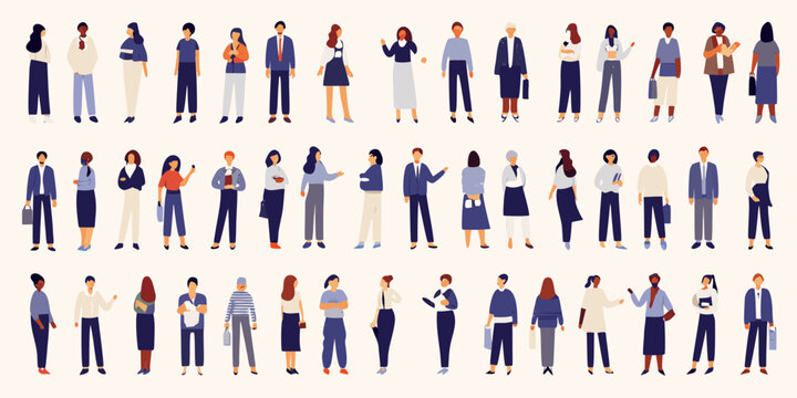 Diverse group of professionals standing in a seamless pattern illustration