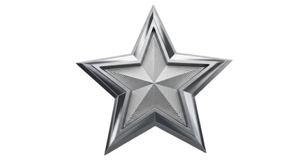 Obraz premium Metallic star shape with a polished silver texture isolated on a transparent background for achievement and award design concepts.