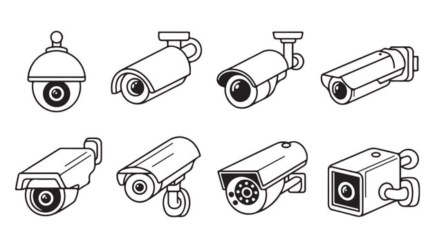 Set of surveillance cameras icons security system equipment surveillance technology surveillance.