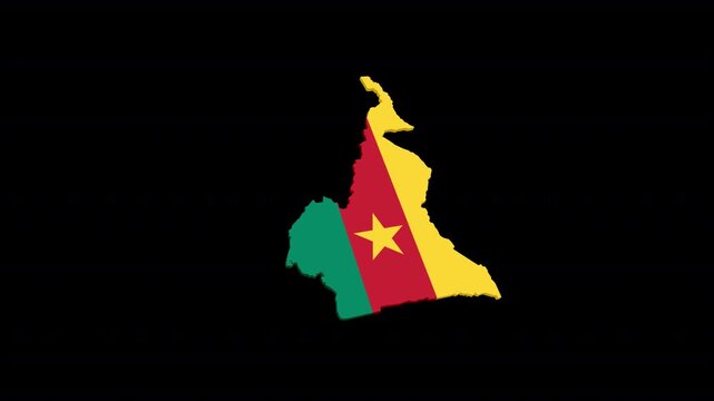 Cameroon Map Animation Filled with National Flag, Alpha Channel Included