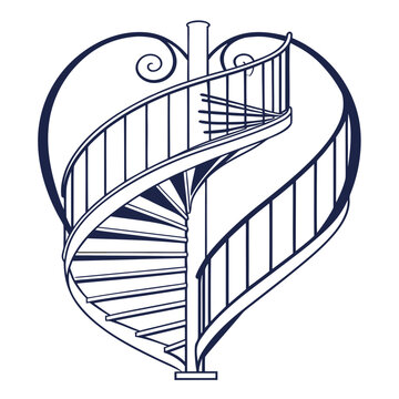 A spiral staircase inside a heart shaped frame