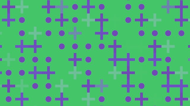 Bright Green Background Purple Plus Sign and Dot Geometric Pattern