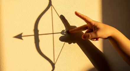 Hand holding bow and arrow silhouette.
