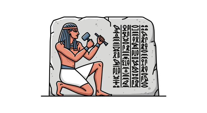 Ancient Egyptian Scribe Writing on Stone Tablet.