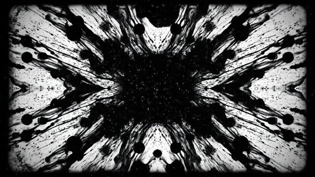 Dramatic black ink splatter on white background with distressed texture