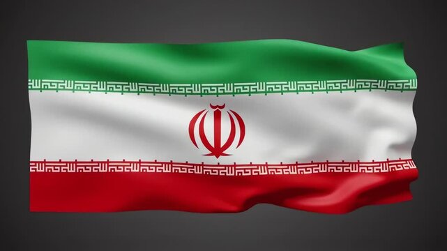 Iranian Flag Waving on Dark Background.