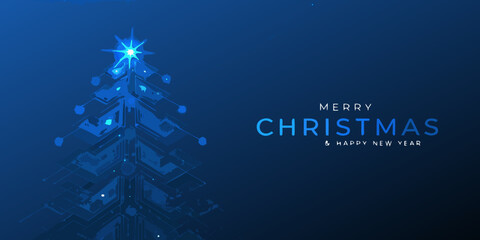 A futuristic blue christmas tree with a merry christmas greeting © Pabitra