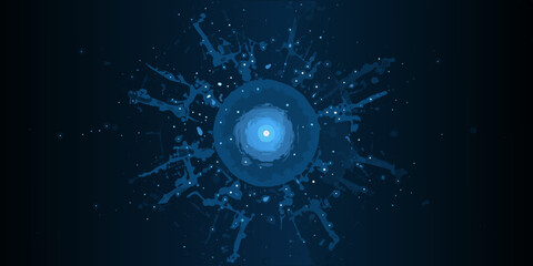 Abstract blue explosion with a bright central glowing point of light © Pabitra