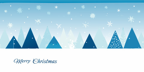 Winter landscape with stylized trees and falling snowflakes merry christmas © Pabitra