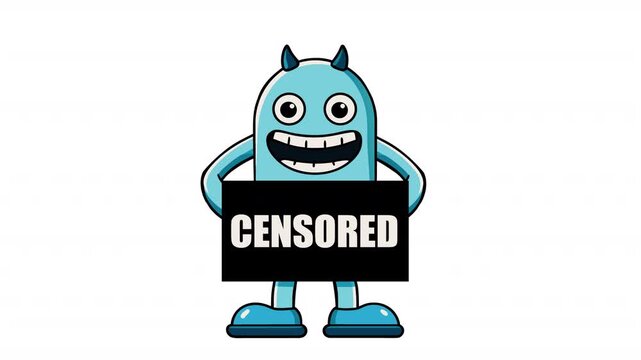 Cartoon monster with a censored sign. Censored character animation, alpha channel. Cartoon