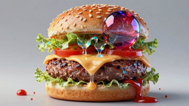 Stylish burger with fried egg on top of it