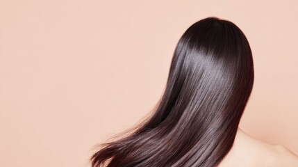 Naklejka premium Silky smooth black hair against soft peach background