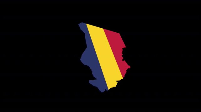Chad Map Animation Filled with National Flag, Alpha Channel Included