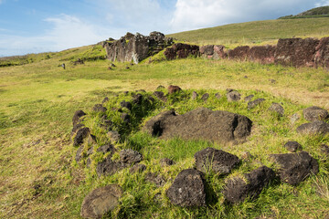 The Moai statue with only its face exposed at Ahu Vinapu and Site No. 2, Easter Island, November 2025