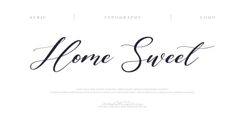 Home sweet, Script typography beauty fashion elegant minimalist serif italic fonts decorative wedding vintage retro logos. Minimal luxury font alphabet logo. Vector illustration  © Gizmo Design