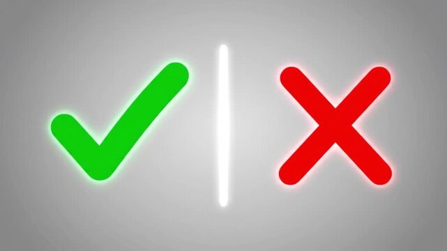 Glowing green checkmark on gray background for approval and success
