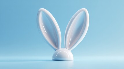 Fototapeta premium A white bunny ear headband sits on a light blue surface against a matching background