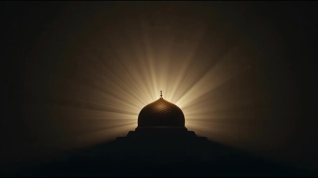 Dome-Shaped Monument Radiates Warm Light in Dark Atmosphere, Silhouetted Structure with Central Illumination