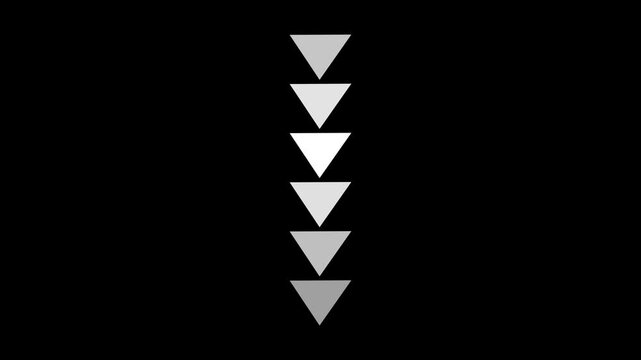 Gradient gray triangles falling down in a vertical line on black background motion falling triangles