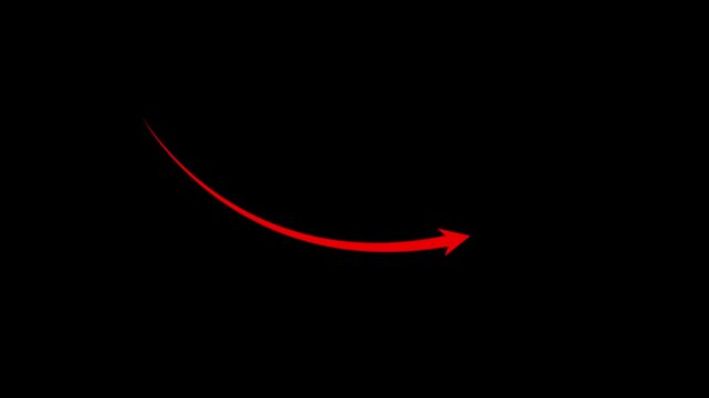 Red Arrow Pointer Moving Downward on Black Background Directional Symbol movement