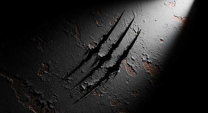 Deep Claw Scratches on Dark Wall with Dramatic Horror Lighting