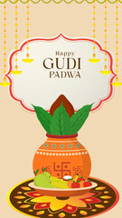 Naklejka premium Happy Gudi Padwa Orange and Green Illustrated Greeting Story