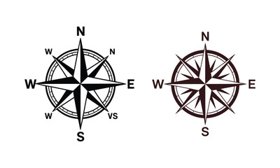 Vintage compass rose navigation emblem vector illustration set 