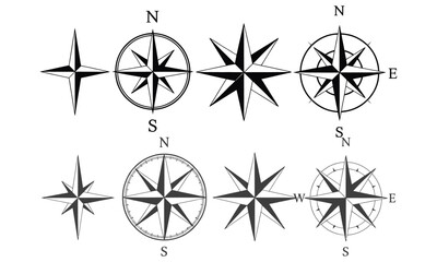 Obraz premium Vintage compass rose navigation symbol vector illustration set 