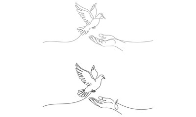 Fototapeta premium Hand releasing dove line art peace concept illustration 