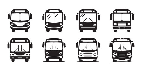 Collection of Bus Front Icons. Modern and Classic Designs for Transportation Concepts. © NadimStoker