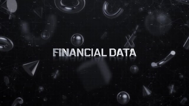 Financial Data Typography Motion Graphics With Abstract 3D Glass Shapes On Dark Digital Background