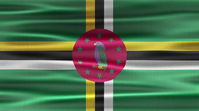 Dominica flag waving in the wind with high quality fabric texture