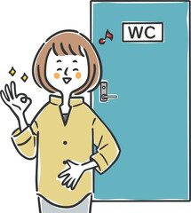 トイレですっきりした女性　上半身　ベクター
