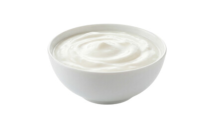 A pristine white bowl overflowing with creamy smooth yogurt on transparent background