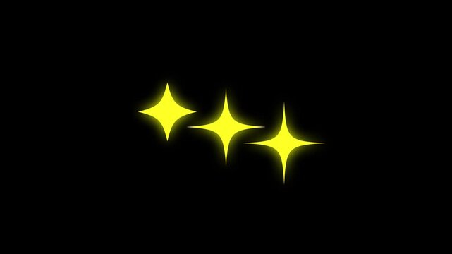 Sparkling star glitter effect animation, yello flat vector blinking stars, glowing light trails, festive holiday overlay, smooth loop background, black screen video. 4k loop animation
