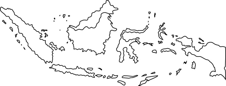 Indonesia outline map vector illustration. Black contour map of Indonesian archipelago isolated on white background in minimal line art style.