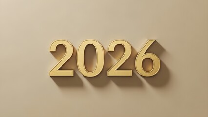 Golden 2026 Numbers on a Beige Background with Shadow Effect.