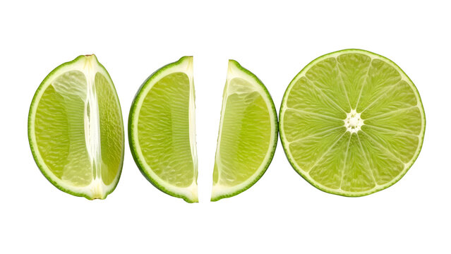 Vibrant Green Lime Slices And Wedges Isolated On White