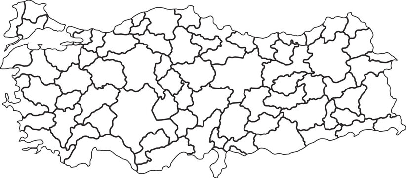 Turkey provinces map outline vector illustration for geography