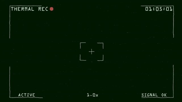 Transparent CCTV night vision security camera screen overlay with heavy analog noise green NVG glow recording indicator and surveillance timestamp display in 4K