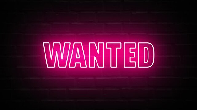 Neon, Glowing, Colorful Wanted animation. wanted neon text motion. Flocker text 4k video.