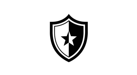 Fototapeta premium Black and White Shield with Star Icon - Security, Protection, and Quality Symbol