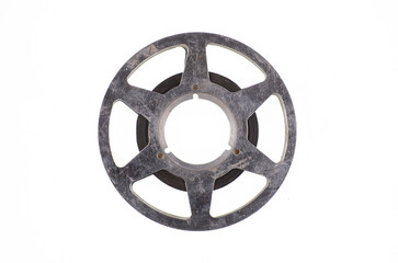 Vintage movie reel with film isolated on white background