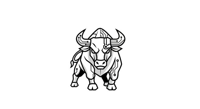 Digital Bull Logo with Circuit Board Pattern - Technology and Finance Concept