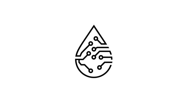 Digital Water Drop Icon Representing Smart Liquid Technology and Data Flow