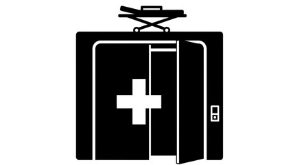 Obraz premium Hospital Entrance with Stretcher Icon, Medical Care Symbol, Emergency Doorway