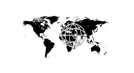 Naklejka premium Global Network Connectivity on World Map - Digital Communication Concept