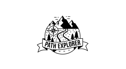 Fototapeta premium Path Explorer Mountain Adventure Logo with Compass and Trees