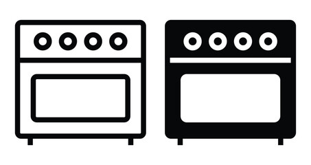 Obraz premium Modern Kitchen Oven Icon Set with Simple Black and White Designs